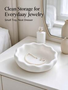Small Round Wavy Edge Jewelry Tray, Matte Resin Ring & Earring Storage Dish, Vanity Desktop Decor Small Dish, Bedroom Entryway Home Decor, Birthday Gift For Girls, 1pc - Multicolor - View 2