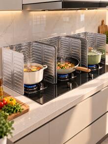 1/2pcs Foldable Kitchen Oil Splash Guard, Aluminum Foil Stove Splash Screen, Heat-Resistant Oil-Proof Cooking Accessory - View 15