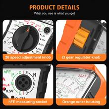 NJTY Analog Multimeter, Voltage And Current Tester, Portable Volt Ohm Meter With Resistance, Capacitance, Transistor HFE And Continuity Test, Pointer Electrical Circuit Tester For Home And Electrical Repair - Orange - View 10