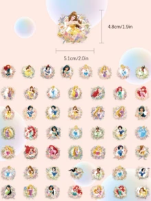 50Pcs Official Disney Stickers, Transparent PET, Classic Princess Patterns. Suitable For Stationery, Phone Cases, Water Bottles, Luggage, Scrapbooks, Skateboards, Notebooks. Great For DIY Decor & Birthday Gifts. - Multicolor - View 8
