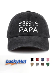 「BEST PAPA」字母圖案印花棒球帽，復古水洗黑款爸爸帽，父親節與祖父禮物首選 - 爸爸 - 查看 1
