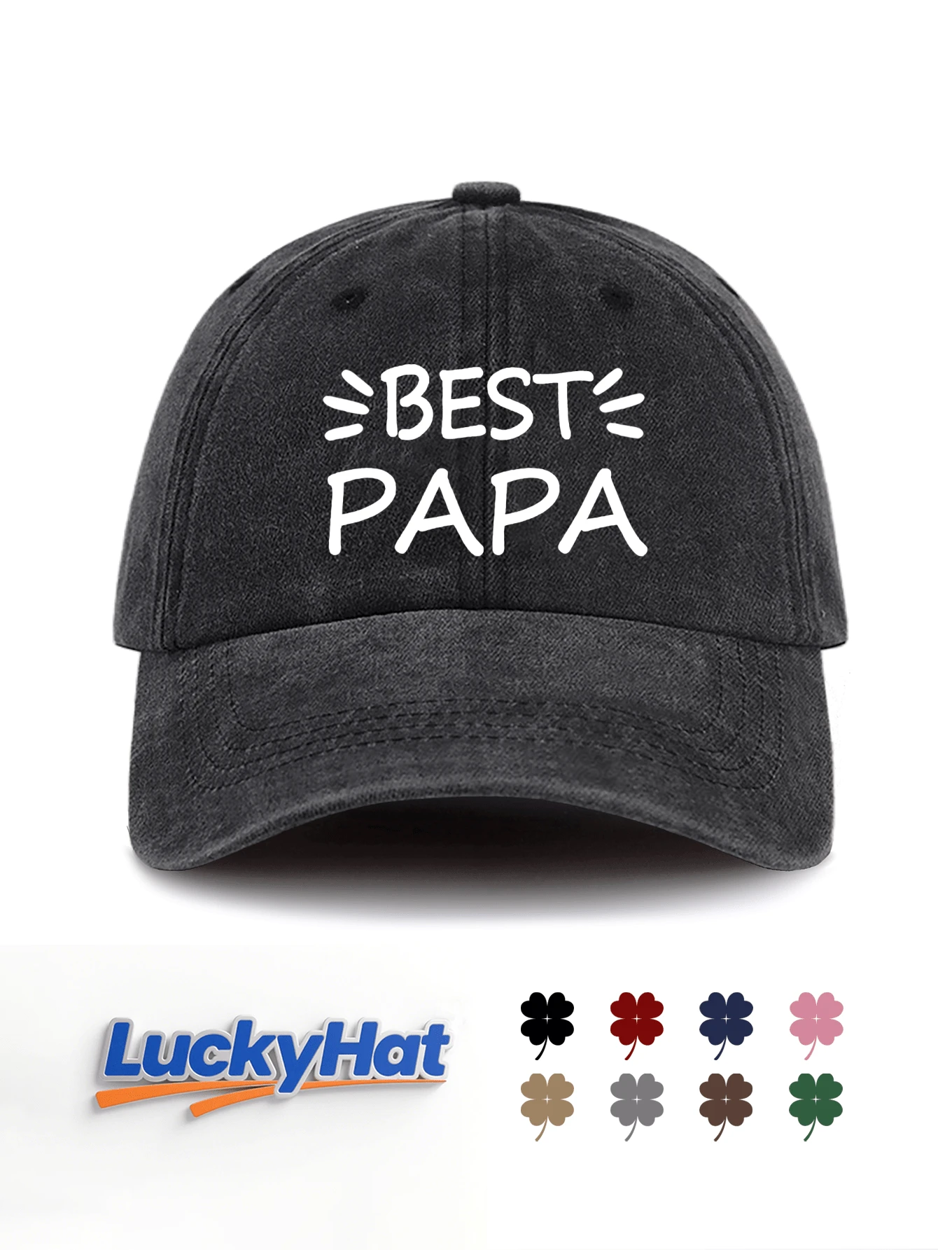 「BEST PAPA」字母圖案印花棒球帽,復古水洗黑款爸爸帽,父親節與祖父禮物首選 - 爸爸 - 查看 1