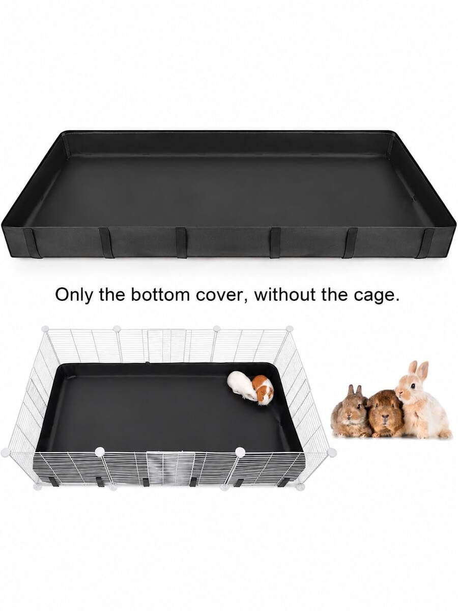 1pc Waterproof Rabbit Playpen Mat, Black Reusable Cage Bottom Liner With Raised Sides, Easy-Clean Floor Protection Cover For Guinea Pigs, Bunnies, Hamsters, Ferrets & Small Animals, Indoor Pet Cage Accessories, All Season - Black - View 1