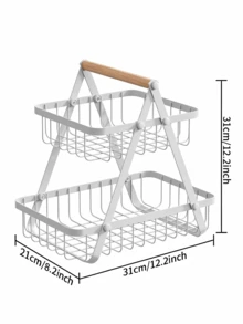 3‑Tier Metal Fruit Storage Basket With Wooden Handle, Foldable Countertop Organizer, Food Display Holder, For Kitchen Counter, Dining Table, Outdoor Picnic, Perfect For Family Users To Store Fruits, Vegetables And Snacks - Multiple Specifications - View 11