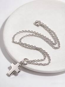 1pc Minimalist Personalized Stainless Steel Polished Shiny 3D Cross Pendant Necklace For Men Daily Commute Wear - Silver - View 1