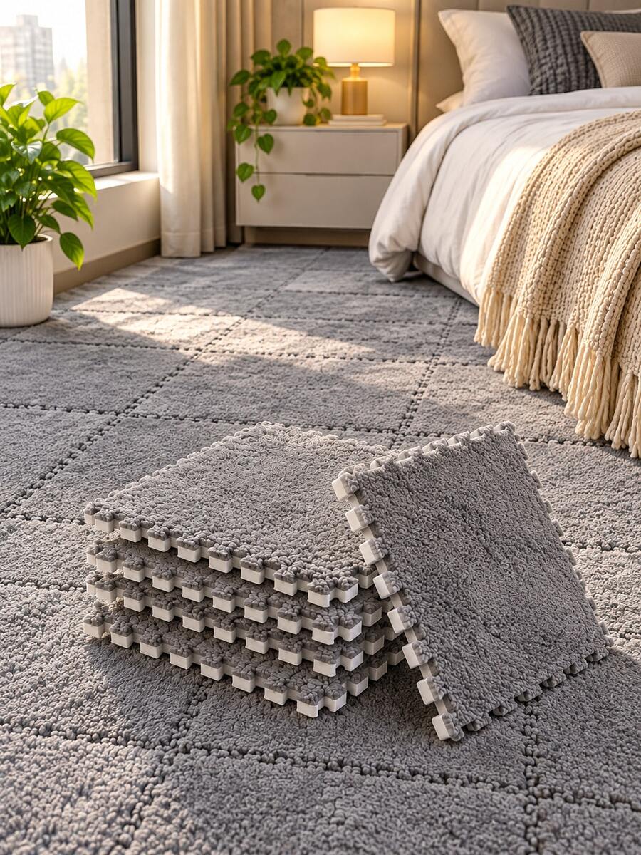 Soft Plush Interlocking Floor Mat Tiles, Thick Non-Slip Puzzle Carpet Squares, Cozy DIY Area Rug For Bedroom, Living Room, Kids Room Home Decor