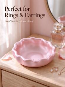 1PC/2pcs Mini Wavy Edge Matte Resin Ring Holder, Small Decorative Jewelry Storage Tray, Vanity Bedside Table Desk Organizer, Home Bedroom Vanity Decor, Housewarming Gift, 1 Piece - Multicolor - View 2