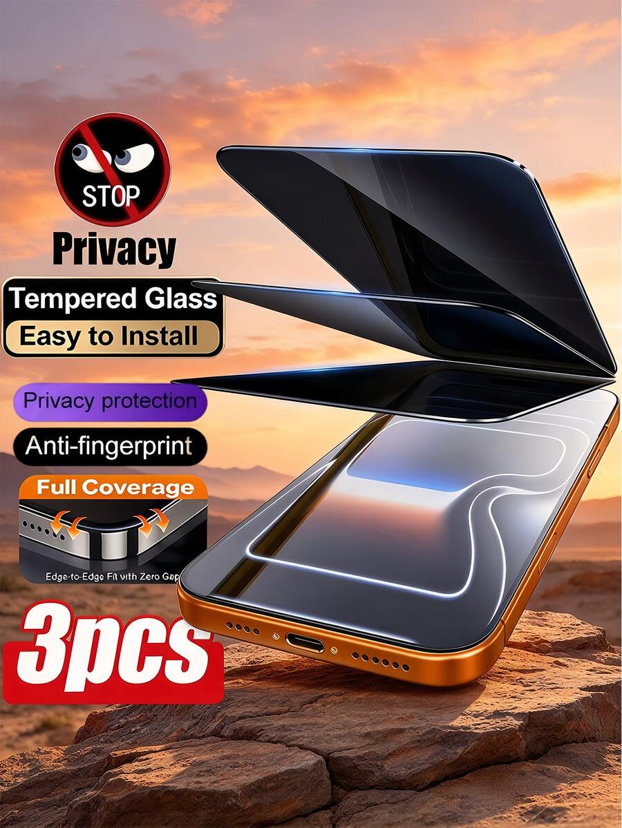 3Pcs Privacy Tempered Glass Screen Protection, Anti Peeping Phone Screen Protector, Full Coverage Scratch Resistant Glass Film, Case Friendly Screen Guard Compatible With IPhone 18 17 Pro Max 16 15 14 13 12 11