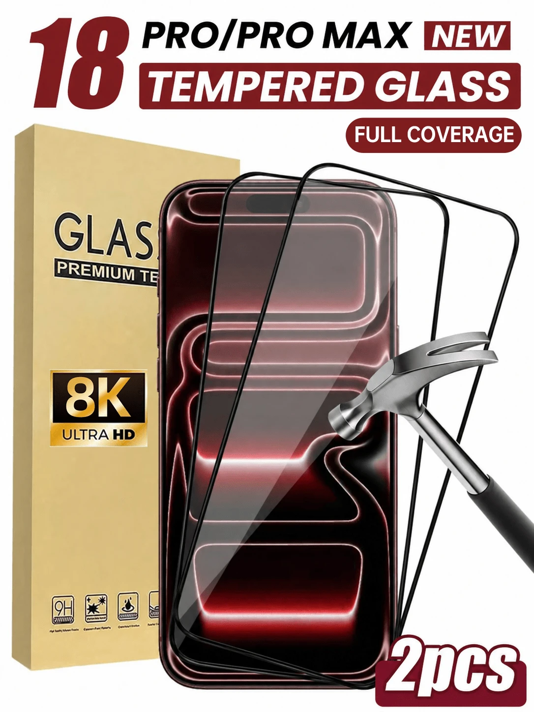CASECOPS 2Packs Full Coverage High Definition Tempered Glass Screen Protector, Compatible With IPhone 18 Pro/18 Pro Max/17/17 Pro/17 Pro Max/16/16 Pro/16 Pro Max/15/14/13/12/11/Xs MaxSeries And Other Models, 9H+ Hardness Tempered Glass, Ultra-Clear, Anti-Fingerprint, Anti-Scratch, With Screen-Printed Border, Compatible Phone Case, Sleek Phone Accessory, Halloween Gifts - 2Pcs - View 1