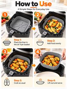 1pc Reusable Silicone Air Fryer Liner Square Pot With Dual Handles, Heat-Resistant Non-Stick Baking Basket, Suitable For Oven, Microwave And Kitchen Supplies - Square Style - View 4