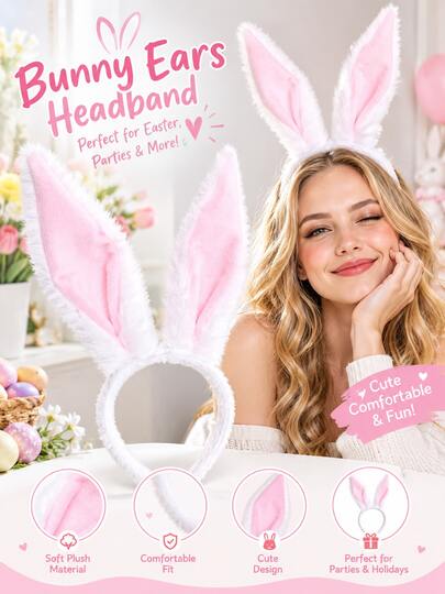 1pc Fluffy Long Plush Rabbit Ear Headband For Women, Cute Rabbit Character Cosplay Headband, Soft Fur Costume Headpiece, Halloween Christmas Party Cosplay Accessory, New Year Holiday Dress-Up Prop, Christmas 3-Color Cute Animal Ear Headband, Birthday Party, Stage Performance, Girls Holiday Gift