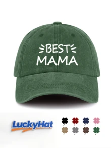 「BEST MAMA」字母圖案印花棒球帽，復古水洗酒紅色風格爸爸帽，母親節與奶奶完美禮物 - MAMA - 查看 12