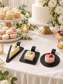 12PCS Black Triangle Cake Slice Trays, Mousse Dessert Serving Bases With Pull Tab, Elegant Pastry Display Plates For Christmas Holiday Party, Bakery Table Decor - View 5