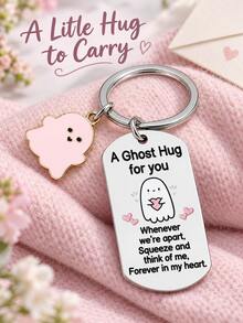 Cute Ghost Keychain, Pink Heart Message Metal Bag Charm, Suitable For Handbags And Backpacks, Ghost Hug Gift, Halloween Gift, Christmas Stocking Filler - Multicolor - View 3