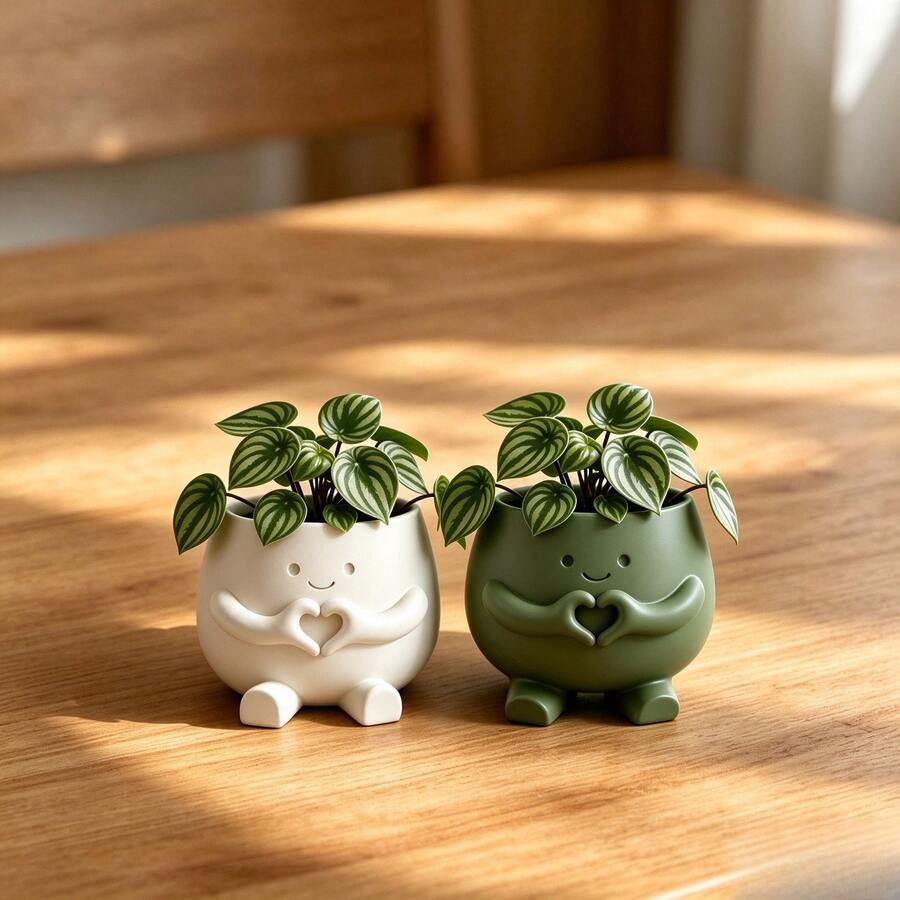 1pc 3D Printed Cartoon Character Planter (Plants Not Included), High-Quality Plastic Material, Cute Character Design, Perfect Home For Money Plant, Succulents And Other Plants, Also Can Be Used As A Pen Holder, Creative Gift For Artistic Youth, Flower Lovers, Home Decorators, Birthday, Mother's Day, Teacher's Day, Creative Trinket, Cute Ornament (Actual Color May Vary Due To Lighting) - Heart-shaped Flower Pot - View 1