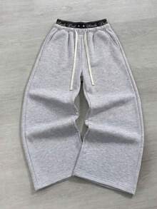 Men's Colorblock Double Waist Feature Casual Fashion Sports Sweatpants With Drawstring Waistband - Light Grey - View 1