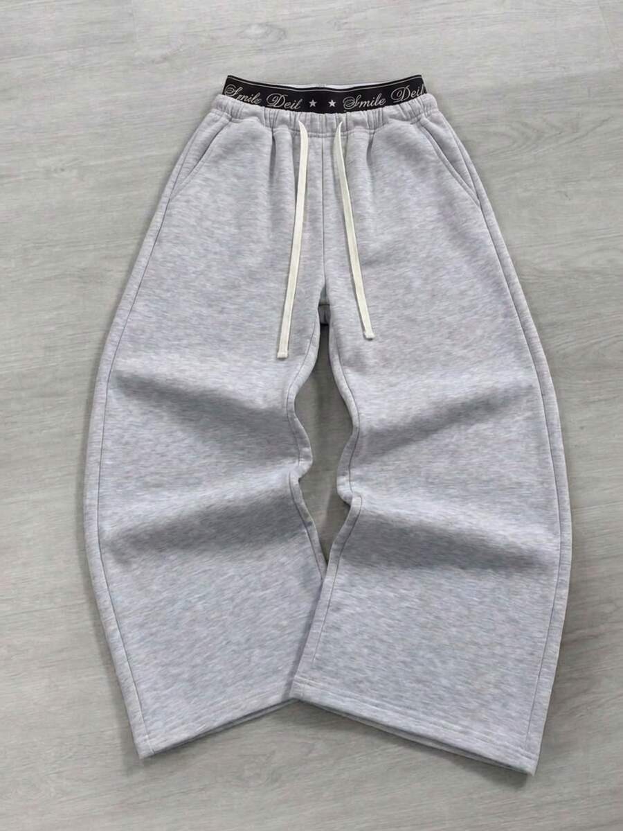 Men's Colorblock Double Waist Feature Casual Fashion Sports Sweatpants With Drawstring Waistband - Light Grey - View 1