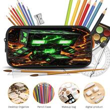 Lava Crack Green Pixel Monster Print 3 Pieces Set Large Capacity Backpack + Crossbody Bag + Pencil Case Adjustable Breathable Shoulder Straps Fashion Pixel Block Game Theme Daily Commute Storage Set - Printed Bag - View 2