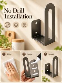 2/4pcs No-Drill Wall-Mounted Storage Rack, Multi-Function Hanging Storage Shelf, Floating Shelf With Adhesive Tape, Suitable For Bathroom, Kitchen And Bedroom Clutter Storage - Black - View 8