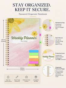 1pc Sunflower Watercolor Non-Dated Weekly Planner, Gold Spiral Organizer With Weekly Goals, Habit Tracker & Notes, Office Desk Accessories, Christmas Gifts, Bible Study Materials - Planner - View 4