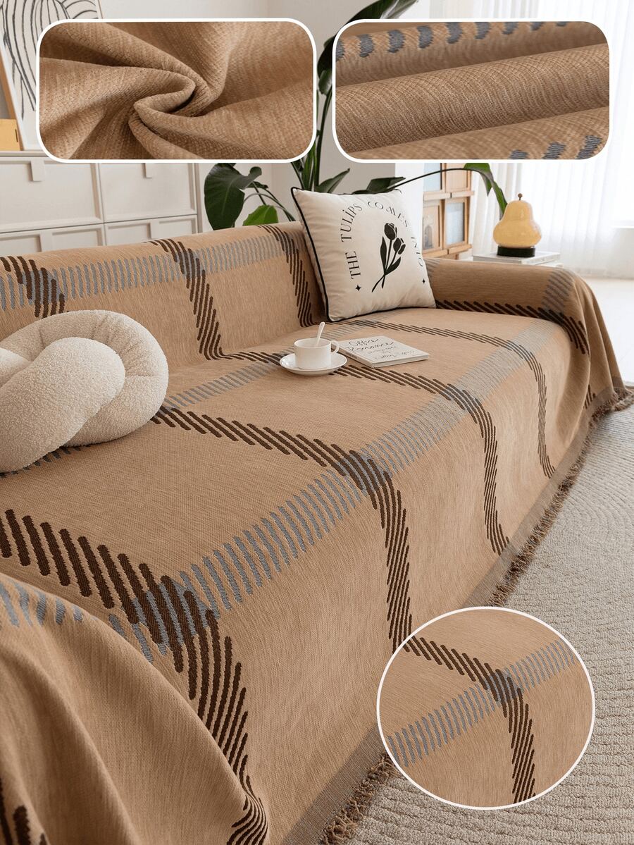 1pc Modern All-Season Chenille Sofa Cover, Pet-Friendly Anti-Scratch Sofa Slipcover, Washable, Perfect For Home Decor - Khaki - View 1