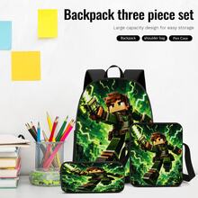Green Light Lightning Effect Pixel Adventurer Print 3 Pieces Set: Large Capacity Backpack + Crossbody Bag + Pencil Case, Adjustable Breathable Shoulder Straps, Gaming Pixel Style Theme For Daily Commute And Storage - Printed Bag - View 5