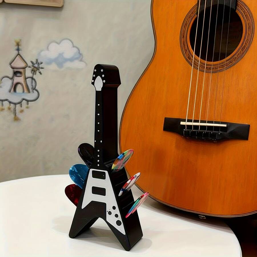1pc Guitar-Shaped Pick Holder, Can Store Up To 10 Picks, Unique Guitar Design, Suitable For Guitar Enthusiasts, Personal Use Or Gift For Friends
