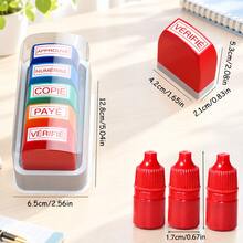 5pcs French Office Stamp Set/+3pcs Refill Bottles, Used For Office Approved Paid Copies, Business Accounting Financial Stamps Pre-Inked Rubber Stamps - Red Ink - With Tray - 5 French Financial Items - View 3