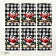 2pcs Black & White Plaid Penguin Pattern Christmas Kitchen Towels, Snowflake Print Tea Towels, Christmas Towels, Winter Holiday Kitchen Home Decor Gifts - Multicolor - View 10