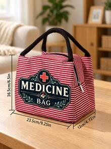 1pcsVintage Medicine Bag, Striped Tote Lunch Bag, Large Capacity Laptop Storage Bag, Zippered Toiletry Makeup Bag For Work, Travel, Business Tri/Set - Multicolor - View 3