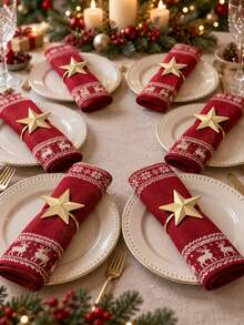 6pcs Christmas Napkin Rings, Gold Five-Pointed Star Shiny Metal Tabletop Decor, Classic Holiday Napkin Buckles Suitable For Dining Table, Holiday Banquet, Christmas Family Gathering, Tabletop Decoration - Gold Star - View 8