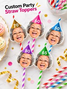 Personalized Photo Straw Topper, Custom Face & Age Straw Decoration, Custom Tumbler Cup Accessory, Birthday Party Drink Straw Topper - Multicolor - View 8