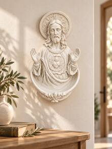 Christian Home Decor Sacred Heart Jesus Holy Water Font Wall Mounted Religious Home Blessing Decor For Entryway Living Room - Selected Items - View 2