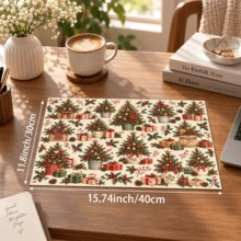 1pc Beige Christmas Tree & Gift Pattern Placemat, Warm Vintage Christmas Style Rectangular Table Mat, Christmas Tree, Gift Box, Pine Branch, Red Berry & Pine Cone Full Print Design, Suitable For Christmas, Winter, Dining Table, Kitchen & Holiday Home Decor - Multicolor - View 14