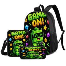 Set 3 Buah Gaya Pixel Q-Version Warna Hijau untuk Gamer: Ransel Kapasitas Besar + Tas Selempang + Tempat Pensil, Tali Bahu yang Dapat Diatur dan Bernapas, Set Penyimpanan Harian untuk Penggemar Game Pixel E-Sports - Tas bercetak - View 1