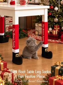 Personalized Christmas Santa Boots Table & Chair Leg Covers, Customized Santa Socks Table & Chair Leg Covers, Novel Christmas Holiday Restaurant & Home Decor, Creative Christmas Party Fun Gift For Family & Friends, Holiday Party Favor, Winter Holiday Gift - Multicolor - View 4