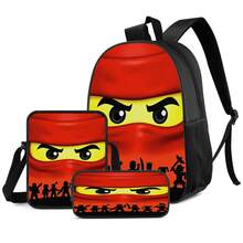 Pixel Art Red Squad Print 3 Pieces Set Large Capacity Backpack + Crossbody Bag + Pencil Case Adjustable Breathable Shoulder Straps Theme Daily Commute Storage Set - Printed Bag - View 1