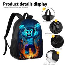 Q-Version Pixel Style Blue Muscular Giant Print 3 Pieces Set, Large Capacity Backpack + Crossbody Bag + Pencil Case, Adjustable Breathable Shoulder Straps, Gaming Pixel Style Theme Enthusiast Daily Commute Storage Set - Printed Bag - View 4