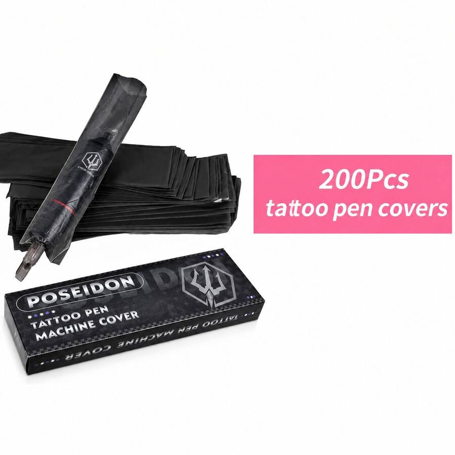 POSEIDON Tattoo Pen Machine Covers 200pcs Per Box Disposable Sleeves To Protect Your Tattoo Pen From Pigment Contamination And Water Stains - Black - View 1