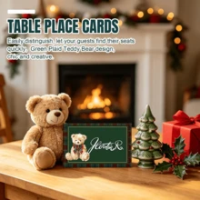 Christmas Plaid Bear Place Cards Green & Red Checkered We Can Bearly Wait Theme Tent-Style Seat Cards For Baby Shower, Birthday, Gender Reveal Party Table Decor - Style a - View 3