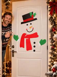 1 Set Christmas Snowman Door Sticker, Removable Felt Wall Decor, Cute Christmas Decoration Felt Snowman Cartoon, Door/Window Sticker, Store Window Accessory, Winter Holiday Decoration, Suitable For Outdoor Scenes, Kitchen, Bathroom - Snowman - View 2