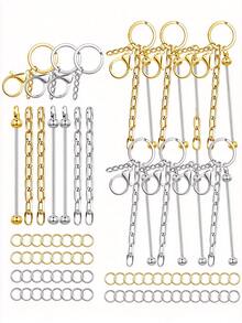 13/62/124pcs Beaded Keychain Kit, Includes 4 Blank Beaded Rods, Keychains, Chains, Open Rings - Silver/Gold/Rose Gold Blank Beaded Keychains - Beaded Keychain Making Gifts, Wallet Making, DIY Wallet Making - Keychain - View 3