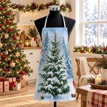1pc, Christmas Home Decor, Cedar Pattern, Printed Apron, Can Be Used As Christmas Gift, Sleeveless, Neck Strap Design, Suitable For Cooking, Baking And Entertainment, Perfect For Family Dining, Parties, Outdoor BBQ Gatherings, Baking Apron | Bright Color Apron | Polyester Apron | Printed Apron - Multicolor - View 1
