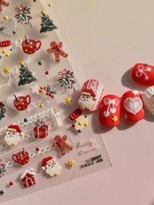 1 Retro Self-Adhesive Gilded Christmas Nail Art Luxury Sticker, Cute Korean Gentle Girl Christmas Nail Charm Sticker, Nail Art Decoration Sticker - Multicolor - View 2