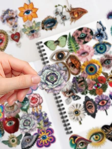 50Pcs Transparent PET Stickers, Creative Niche Artistic Eye Designs. Suitable For Water Bottles, Scrapbooks, Skateboards, Notebooks, Luggage, Guitars. Great For DIY Decor & Holiday Party Gifts. - one-size - View 7