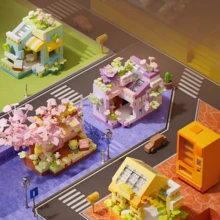 1pc Mini Street View Flower Shop Building Blocks Set, Pastel Macaron Color DIY Assembly Model With Floral Details, Desktop Ornament Collectible Display Piece, Home Decor Creative Gift For Building Enthusiasts Teens And Adults - Multicolor - View 2