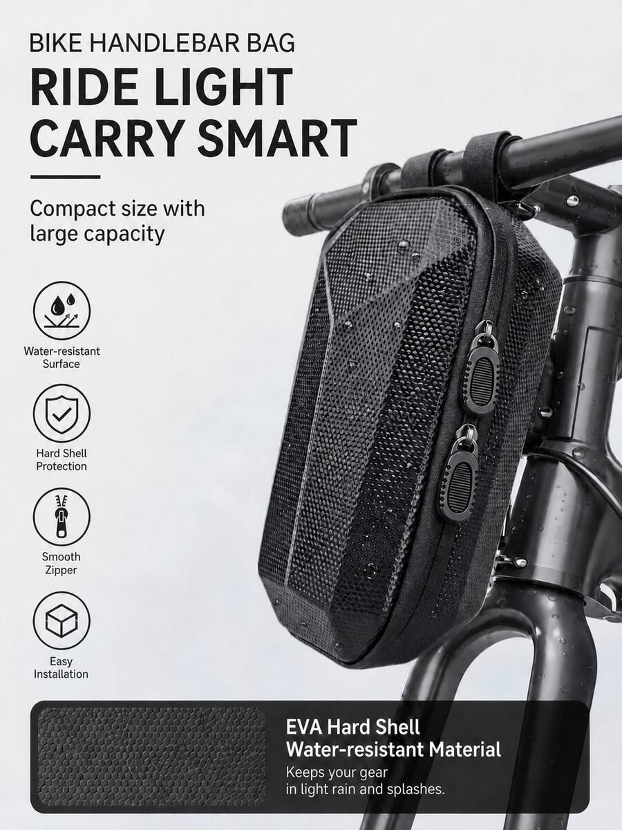 Hard-Shell Bicycle Front Bag, Perfect For Outdoor Sports. The EVA Hard Shell Is Shockproof And Drop-Resistant, With Smooth Zippers For Easy Installation. Compact Size Yet Large Capacity. Suitable For Cycling Enthusiasts And Commuters; Ideal For Mountain Biking, Daily Commuting, And Short Outdoor Activities. A Versatile Black Gear Bag. - Multicolor - View 1