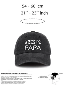 「BEST PAPA」字母圖案印花棒球帽，復古水洗黑款爸爸帽，父親節與祖父禮物首選 - 爸爸 - 查看 2