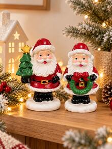 1pc Cute Christmas Santa Claus Figurine, Festive Santa Tabletop Ornament With Tree Gift Candy Cane Or Wreath, Holiday Decor For Mantel Shelf Fireplace Living Room Desk & Entryway - 1PC - View 2