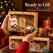3/6/9/12 Pack Christmas Kraft Gift Boxes With Clear Window, Xmas Decorative Present Boxes With Twine & Blank Hang Tags, Santa Snowman Winter Cabin Pattern Holiday Wrapping Boxes For Xmas Party Decor - View 10
